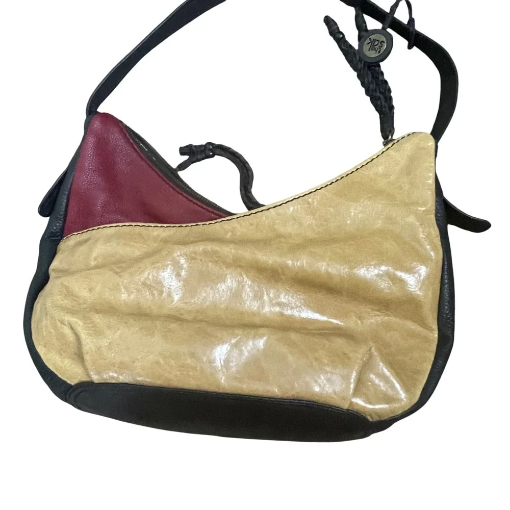 The Sak‎ Colorblock Leather Hobo Shoulder Bag Burgundy Beige Black Braided Strap